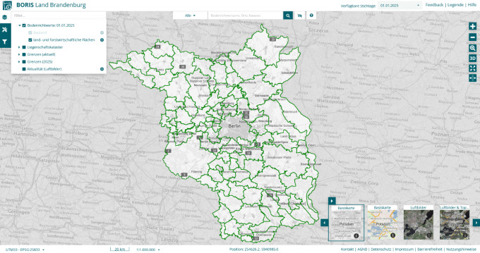 Bild von der Webseite Boris mit der Darstellung der Bodenrichtwerte